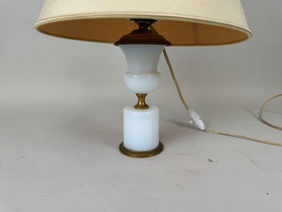 Pied de lampe en opaline et monture en métal...