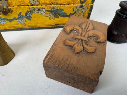 Rectangular box in polychrome wood decorated...