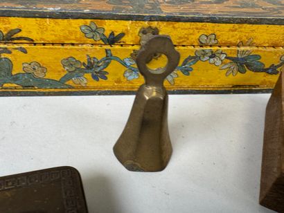 Rectangular box in polychrome wood decorated...