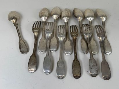 Série de six couverts de table en argent,...