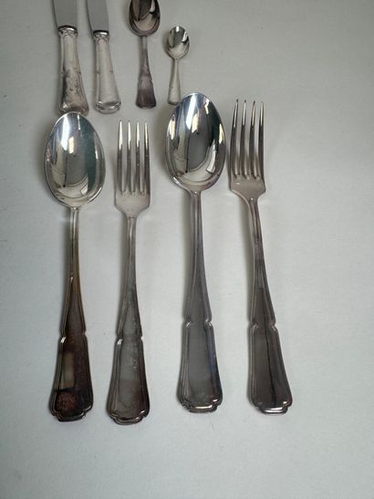 Part of a silver-plated menagère, net pattern,...