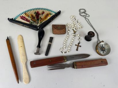 Small set of display items including: antique...