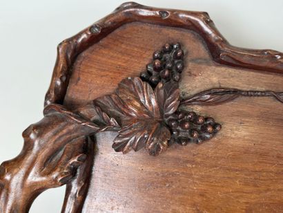 Large carved wooden tray with two handles...