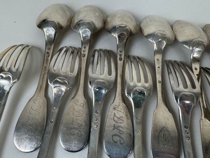 Set of 8 silver table spoons and 10 table...