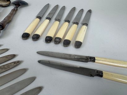 Set of 9 ivory and metal fruit knives, silver...