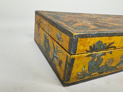 Rectangular box in polychrome wood decorated...