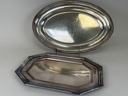 Set of two silver-plated dishes, one decorated...
