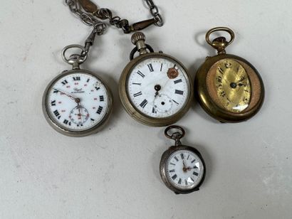 Lot de quatre montres de col et gousset en...
