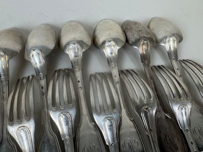 Set of 6 table spoons and 8 table forks in...