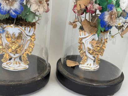 Pair of artificial fabric and natural flowers...