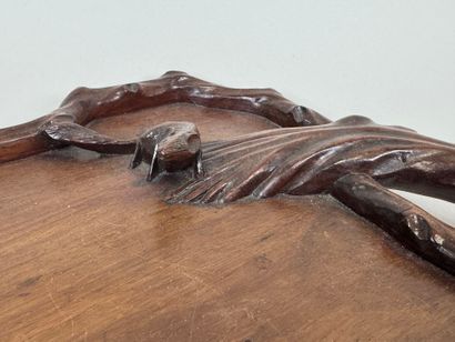 Large carved wooden tray with two handles...