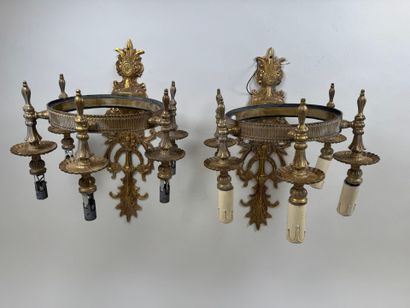 Pair of gilt bronze and chased five-light...
