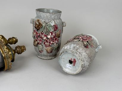 Pair of vases with small handles, decorated...
