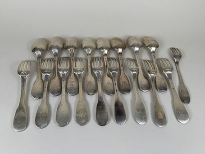 Set of 8 silver table spoons and 10 table...