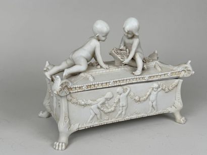 Small rectangular bisque bonbonnière decorated...