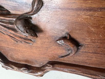 Large carved wooden tray with two handles...