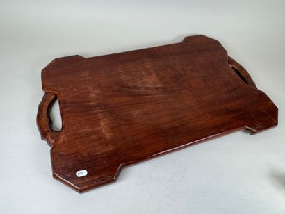 Large carved wooden tray with two handles...