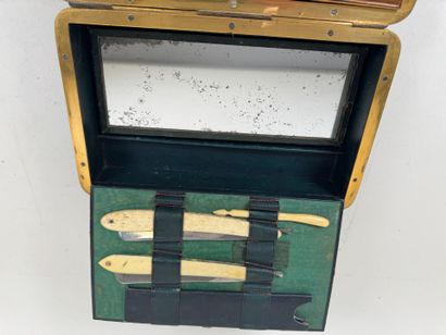 Brown leather travel case, numbered on the...