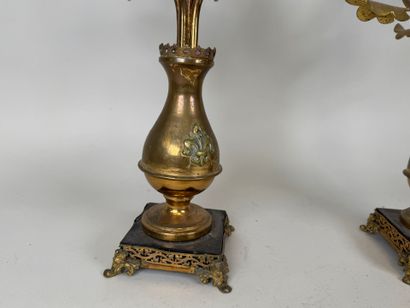Pair of openwork brass torches with 5 lights...