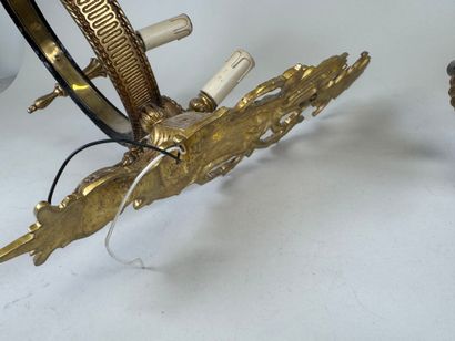 Pair of gilt bronze and chased five-light...