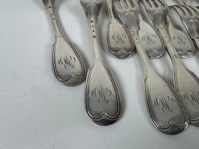 Set of 6 table spoons and 8 table forks in...