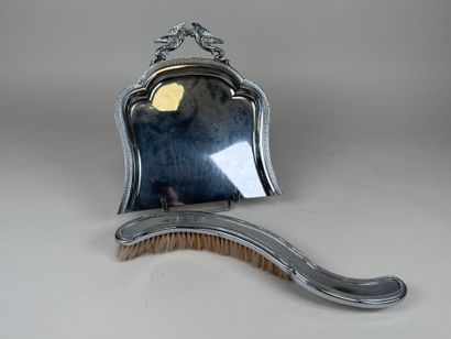 Silver-plated metal dustpan and brush with...