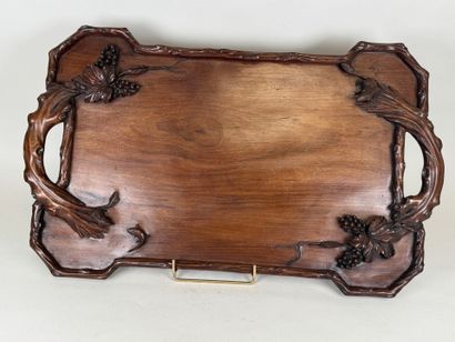 Large carved wooden tray with two handles...