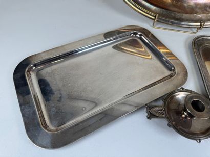 Three silver-plated dishes, two rectangular...