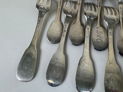 Set of 8 silver table spoons and 10 table...
