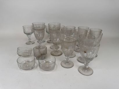 17 absinthe glasses in ribbed glass.
H. 18.5...
