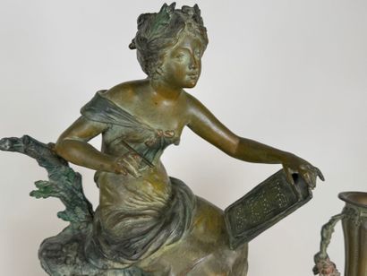 Auguste MOREAU (1834-1917), d'après.
MEDITATION.
Garniture...