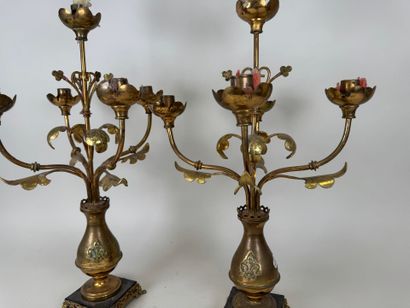 Pair of openwork brass torches with 5 lights...