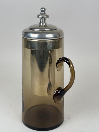 Colored glass orangeade pitcher, pewter reservoir...