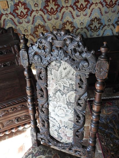 Carved wood stepped desk opening with four...