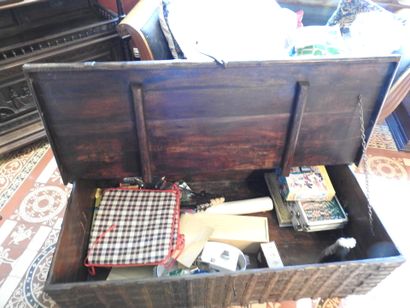 Natural wood chest with wrought iron hinge.
19th...