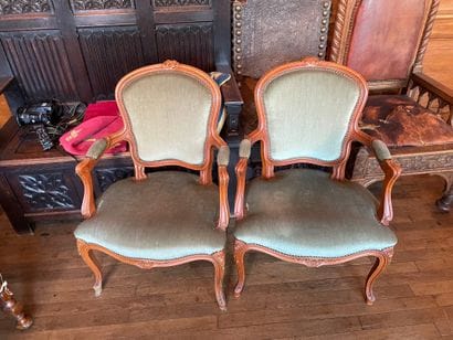 Pair of Louis XV style armchairs in wood...