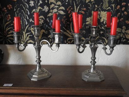 Pair of silver-plated candelabras with five...