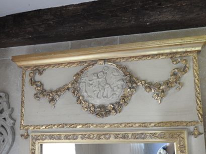 Small stuccoed wood mirror, cream lacquered...