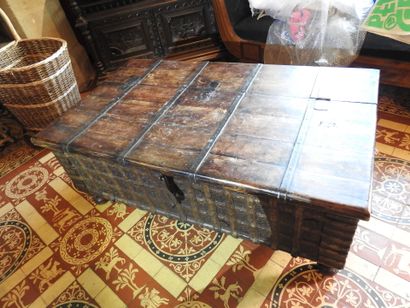 Natural wood chest with wrought iron hinge.
19th...