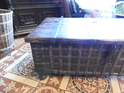 Natural wood chest with wrought iron hinge.
19th...