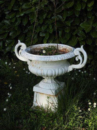 Paire de vases Médicis en fonte laqués blanc...