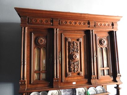 Two-body sideboard in turned and carved wood,...