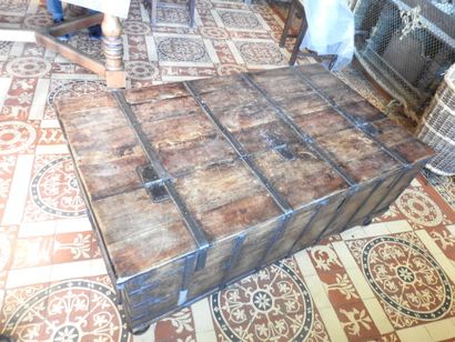 Natural wood chest with wrought iron hinge.
19th...