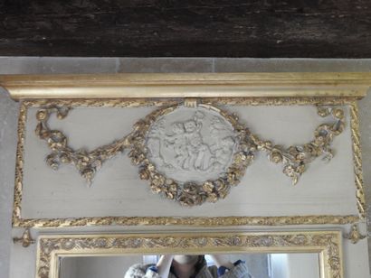 Small stuccoed wood mirror, cream lacquered...