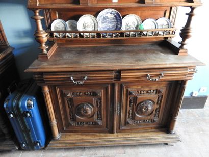 Two-body sideboard in turned and carved wood,...