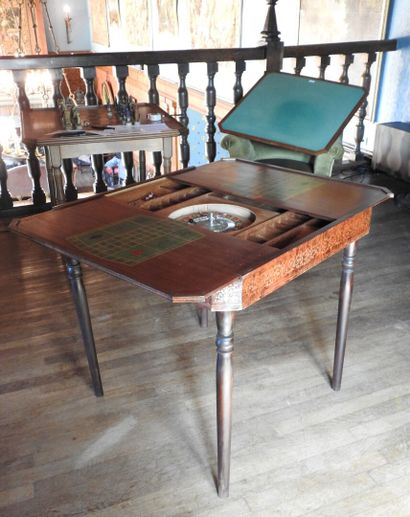 Wooden inlaid game table with foliage decoration...