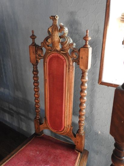 Suite of five Neo-Gothic carved wood chairs,...