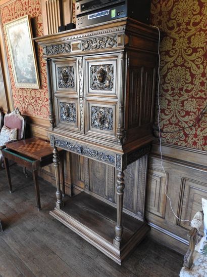 Carved walnut credenza cabinet decorated...