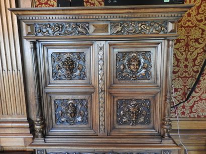 Carved walnut credenza cabinet decorated...