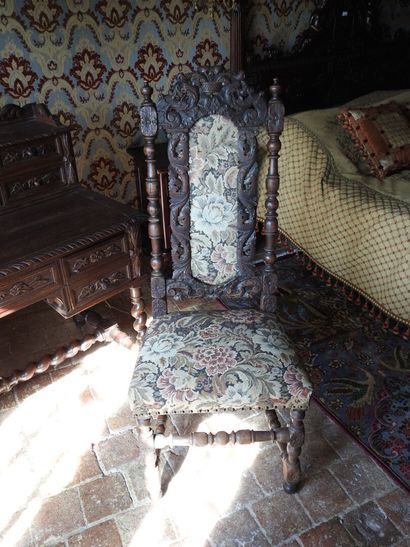 Carved wood stepped desk opening with four...